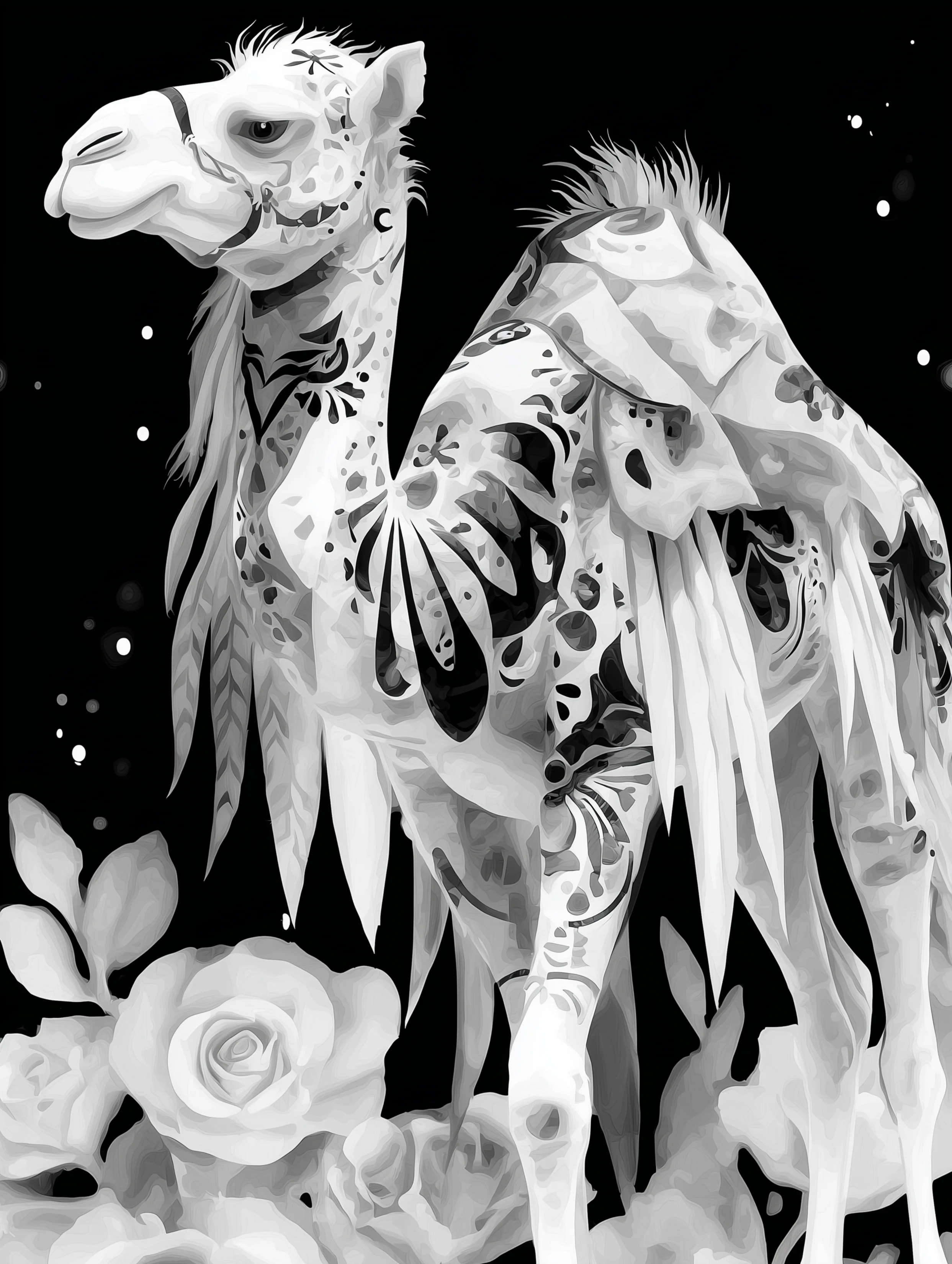 Free printable camel coloring page for adults featuring feathery camel